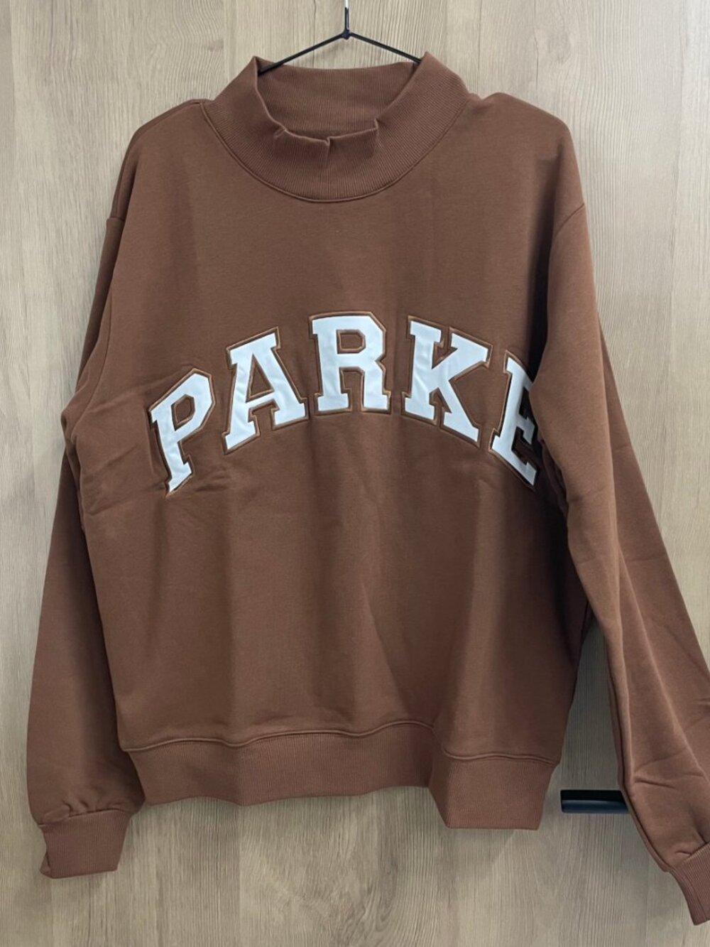 Parke Brown White Varsity Mock Neck Sweatshirt